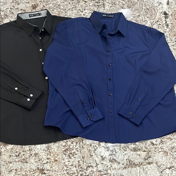 Lot of 2 Casual Button Down Performance Material Shirts Black and Blue, NWOT - Picture 1 of 8
